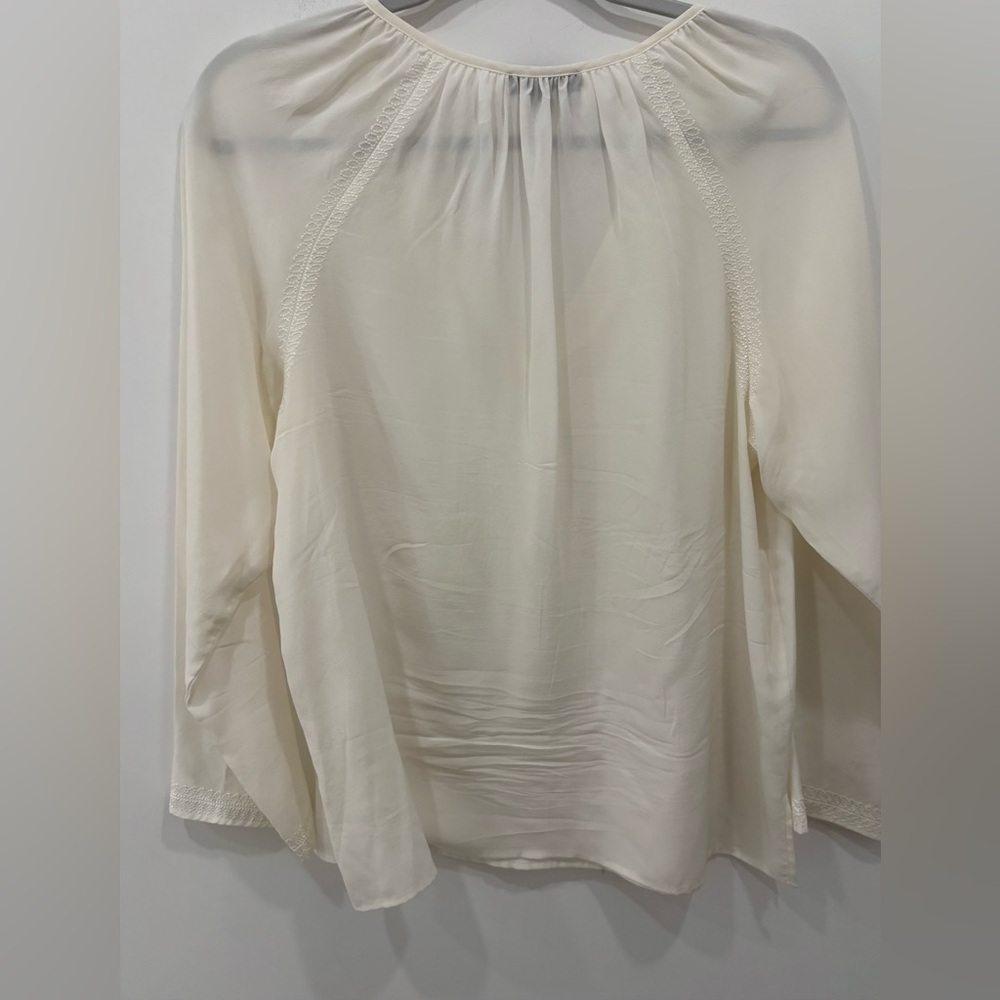 JCrew V-neck top embroidery cream color long sleeve pure silk pullover size sm - Picture 8 of 11